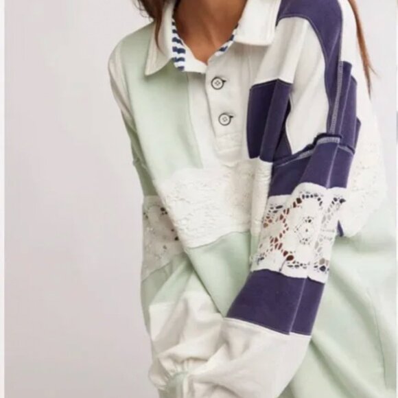 Free People We The Free American Dream Polo, Green & White | NWT, Size SMALL - Picture 2 of 7